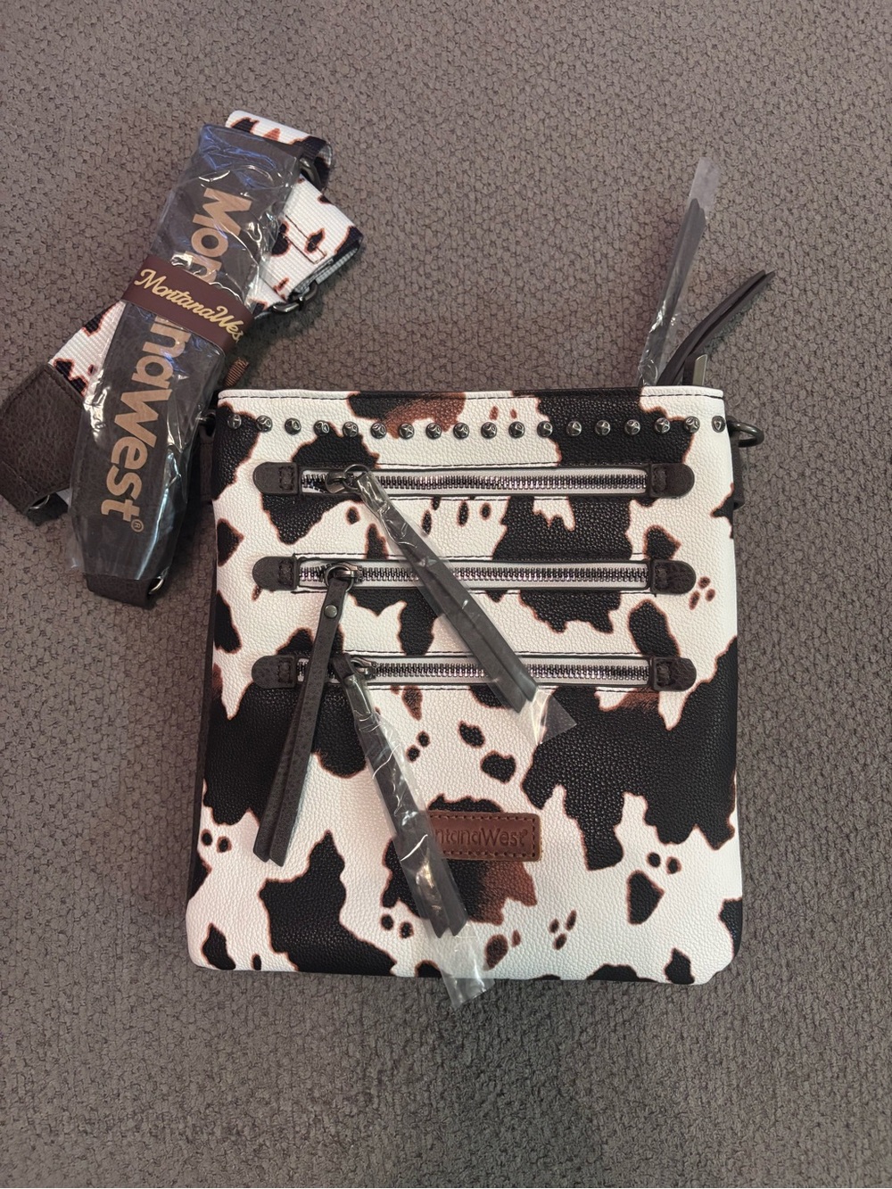 Montana West Black & White Cow Print Crossbody Purse